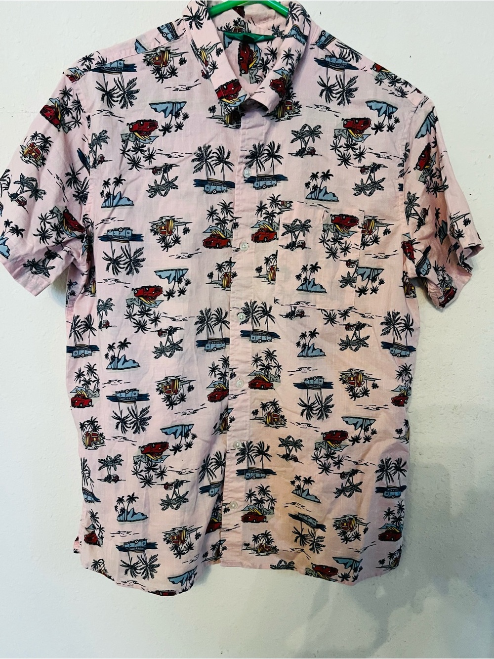 dip Men’s 100% Cotton Short-Sleeve Pink Hawaiian Print Shirt